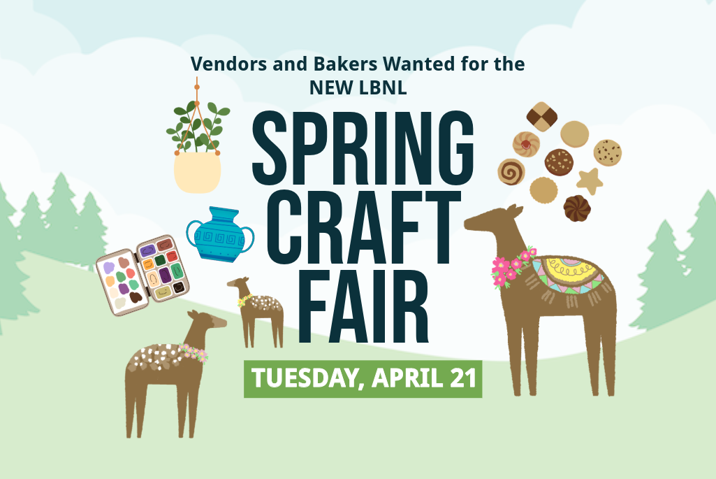 Drawing of deer on a hillside with text spring craft fair