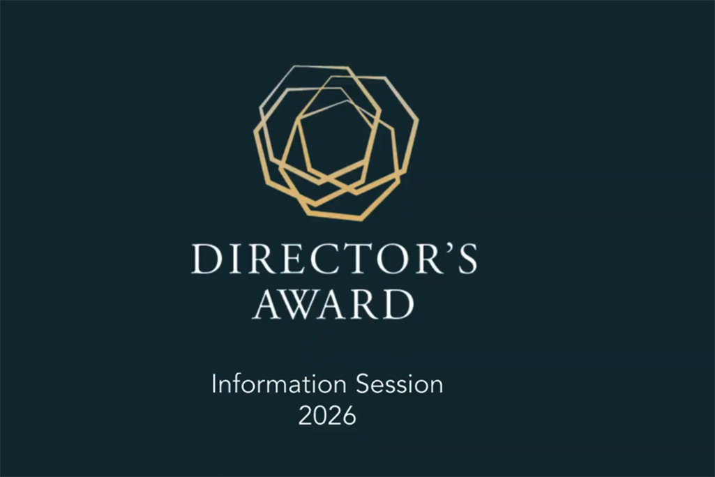 Logo in gold on dark background