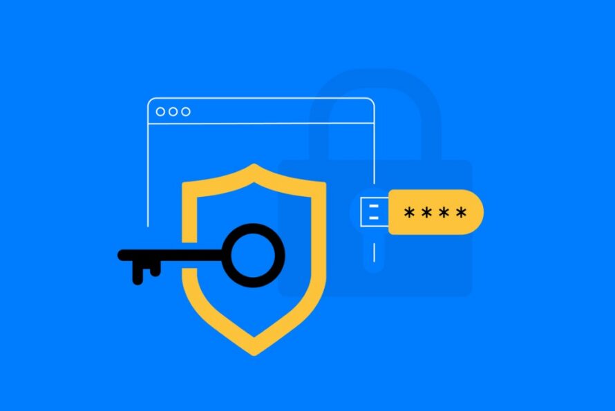 Graphic of cell phone screen with lock and key icon superimposed on it with a USB drive plugged into the right side.