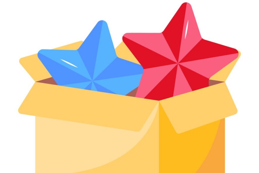 illustration of a red star and blue star in an open box
