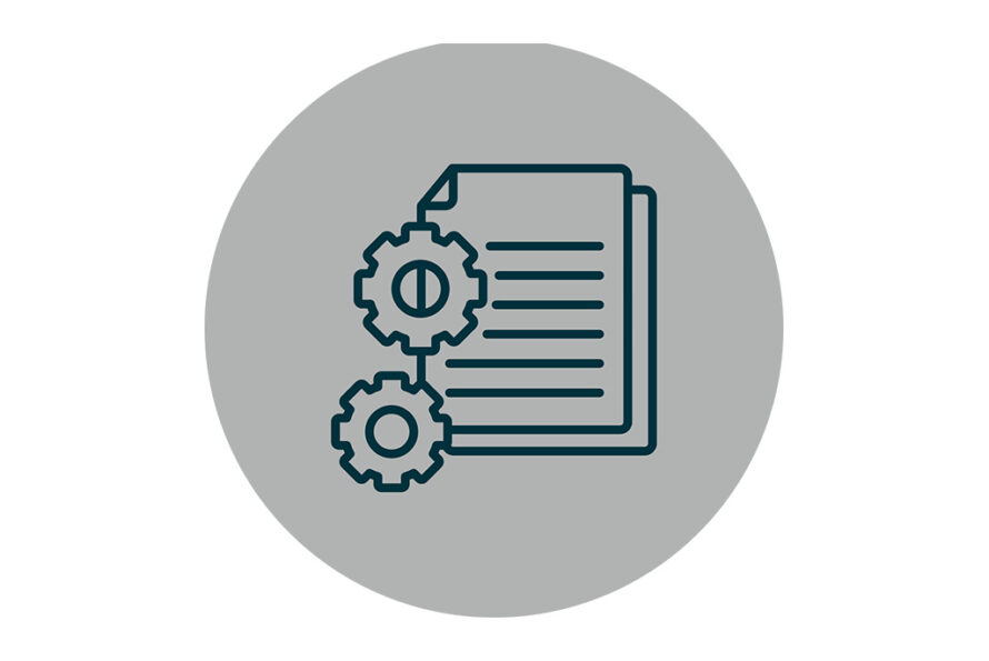 Line drawing of two gears on top of a notebook