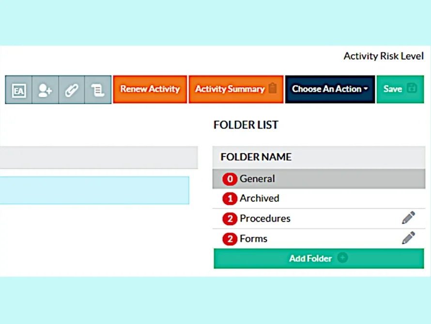 WPC Activity Manager window open on computer screen displaying new folder management system