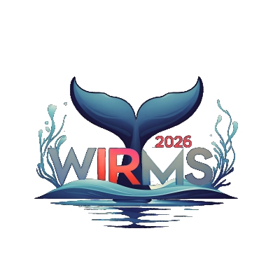 Illustration of blue whale tail above sea level labeled "WIRMS 2026"