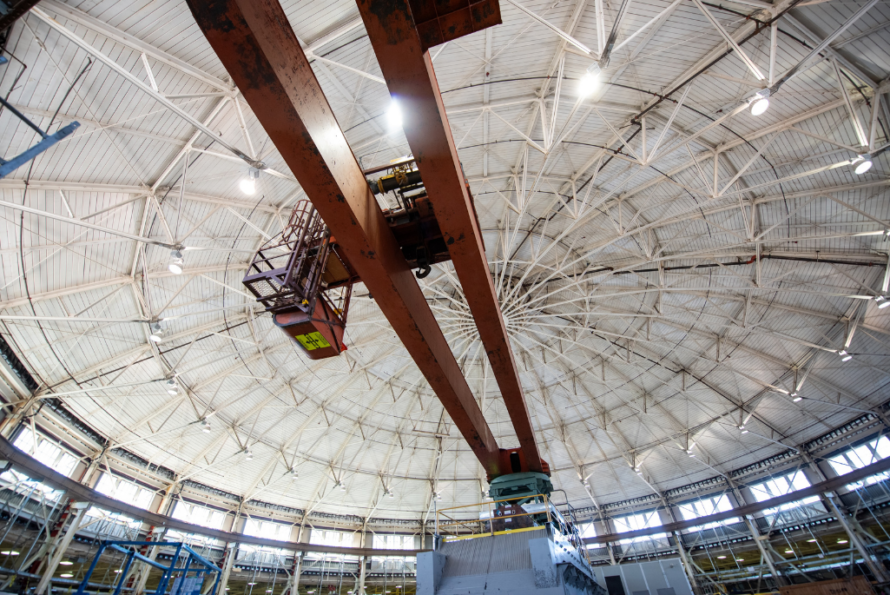 Closeup of circular ceiling of the Advanced Light Source building at Berkeley Lab