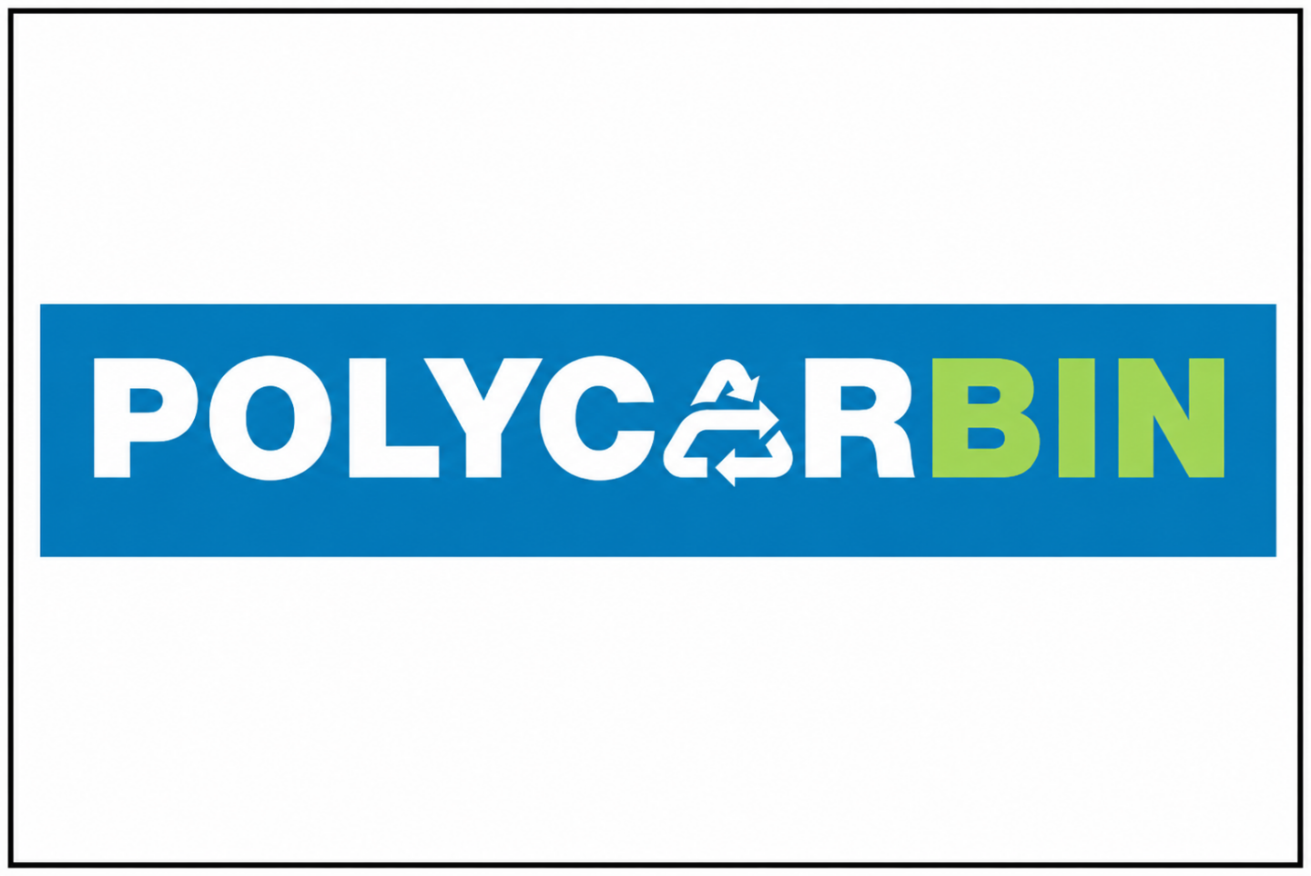 Word "POLYCARBIN" where the "A" is shaped like a recycle logo and letters in "BIN" are highlighted in green.
