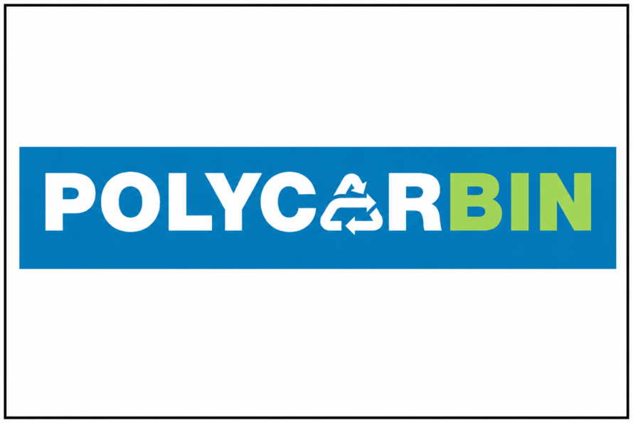 Word "POLYCARBIN" where the "A" is shaped like a recycle logo and letters in "BIN" are highlighted in green.