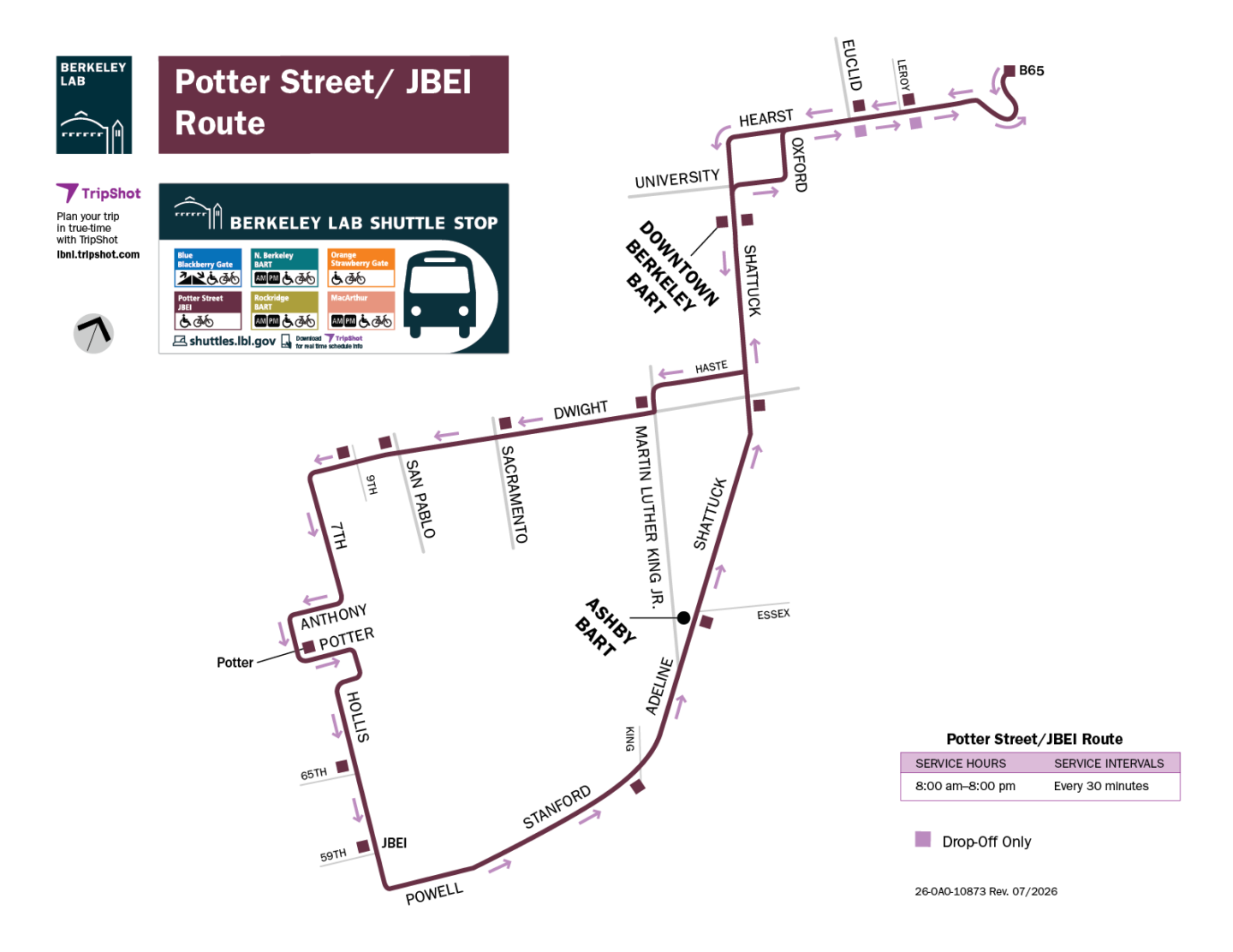 Updated Potter Street/JBEI Route map.