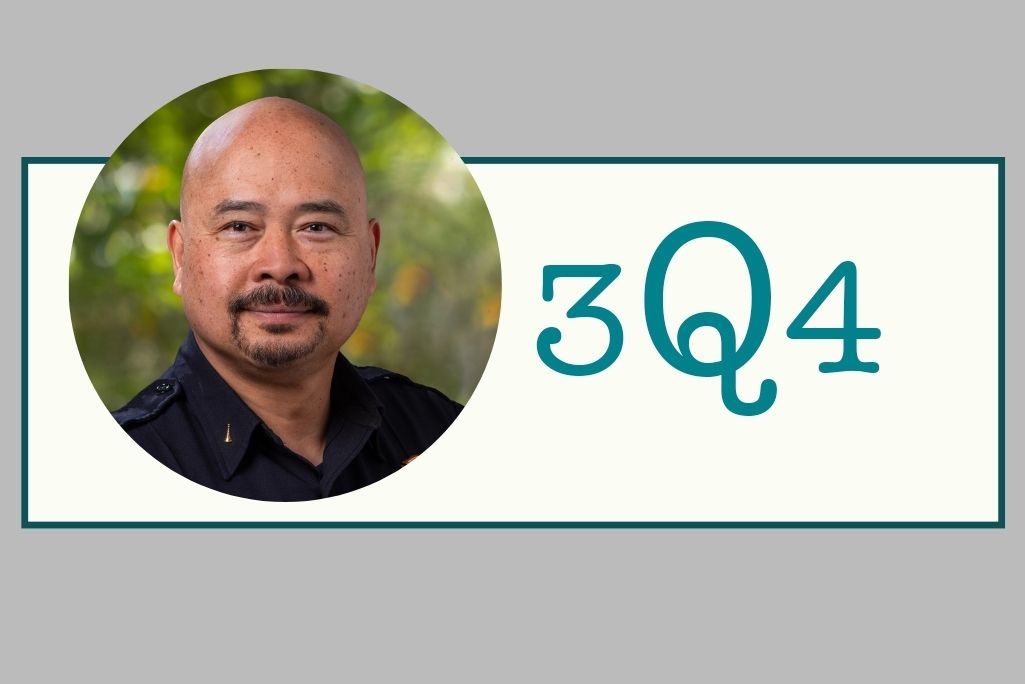 Headshot of Roland Quizon against a beige and grey background with the text, "3Q4" written on it.