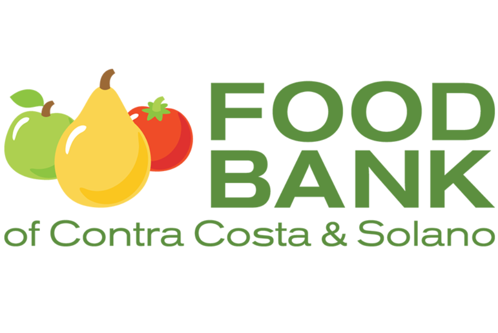 Logo with fruit and vegetables with words "Food Bank of Contra Costa & Solano" on a white background.