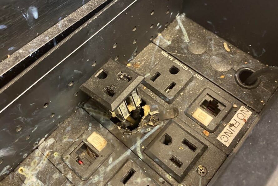Damaged power outlet.
