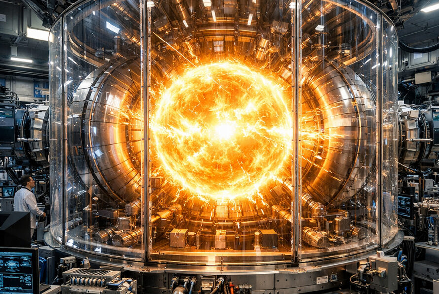 High tech lab harnesing the power of the sun in a high tech ultra realistic lab harnesing the power of the sun in a fusion reactor with a bright fusion reactor with clear panels