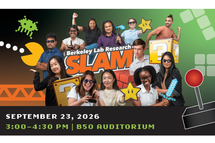 Poster with images of people and the words research slam